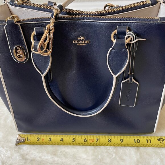 Coach Crosby Carryall Crossbody in Navy Blue Smooth Leather with White Edges - Picture 7 of 16